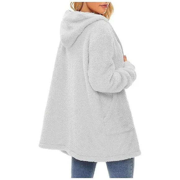 Women's Fuzzy Hoodies Sport Pullover Hoodie Z Cardigan Light Grey
