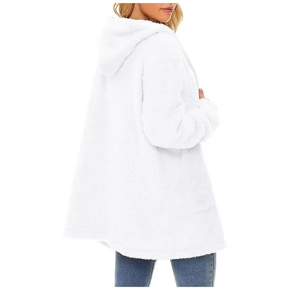 Women's Fuzzy Hoodies Sport Pullover Hoodie Z Cardigan White