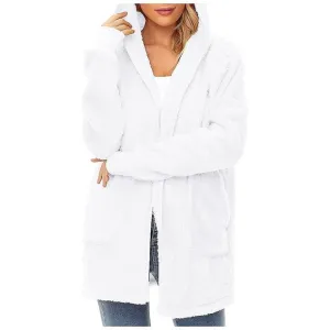 Women's Fuzzy Hoodies Sport Pullover Hoodie Z Cardigan White