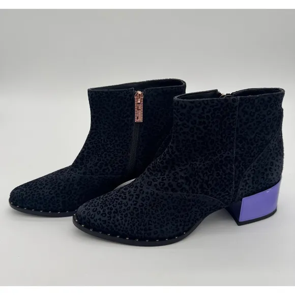 Women's Ivy Kirzhner Black Leopard Print Ankle Boots