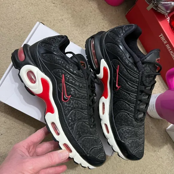 Women’s Nike Air Max Plus Premium Black Red Leopard Sneakers (No Box)