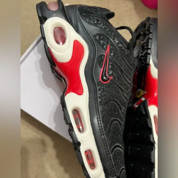 Women’s Nike Air Max Plus Premium Black Red Leopard Sneakers (No Box)