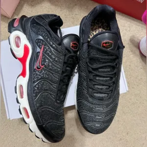 Women’s Nike Air Max Plus Premium Black Red Leopard Sneakers (No Box)