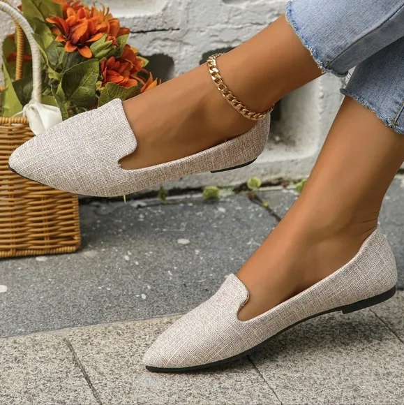 Women's Pointed Toe Flat Shoes, Spring/Summer/Autumn, Fashionable Light Pink Fab
