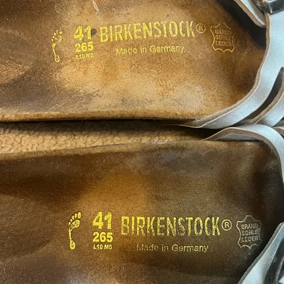 women’s single strap silver metallic buckle birkenstocks sandals size 41