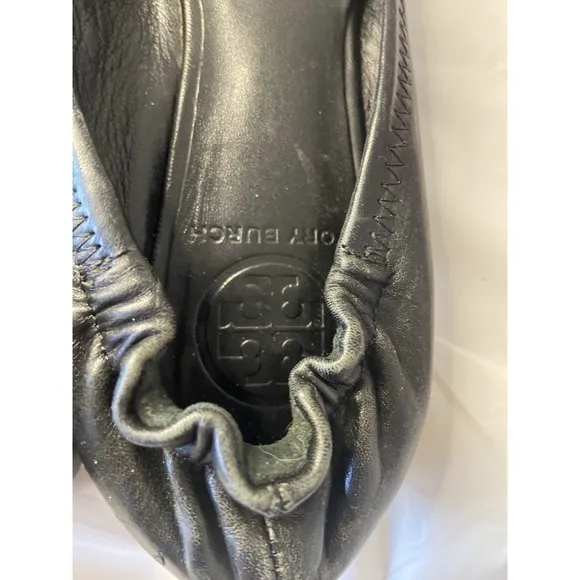 Women's Tory Burch Reva Upper Black Leather Minnie Travel Ballet Flats Size-5