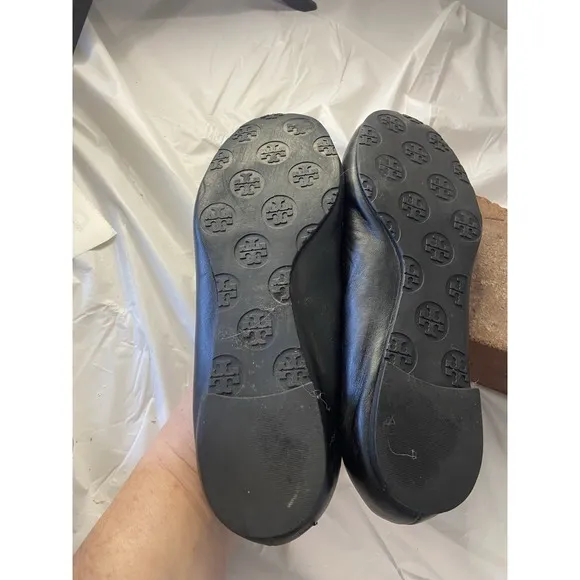 Women's Tory Burch Reva Upper Black Leather Minnie Travel Ballet Flats Size-5