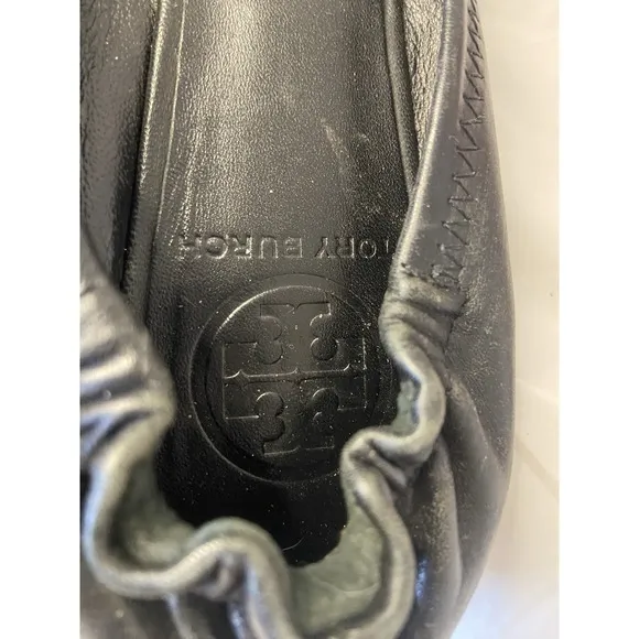 Women's Tory Burch Reva Upper Black Leather Minnie Travel Ballet Flats Size-5