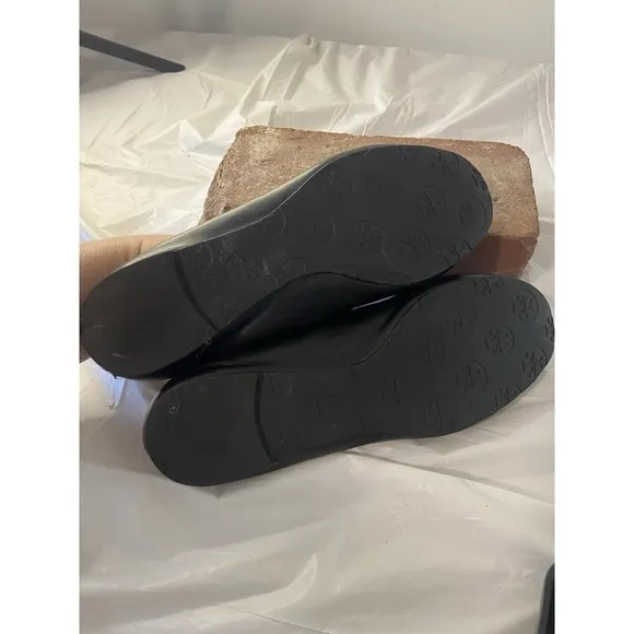 Women's Tory Burch Reva Upper Black Leather Minnie Travel Ballet Flats Size-5