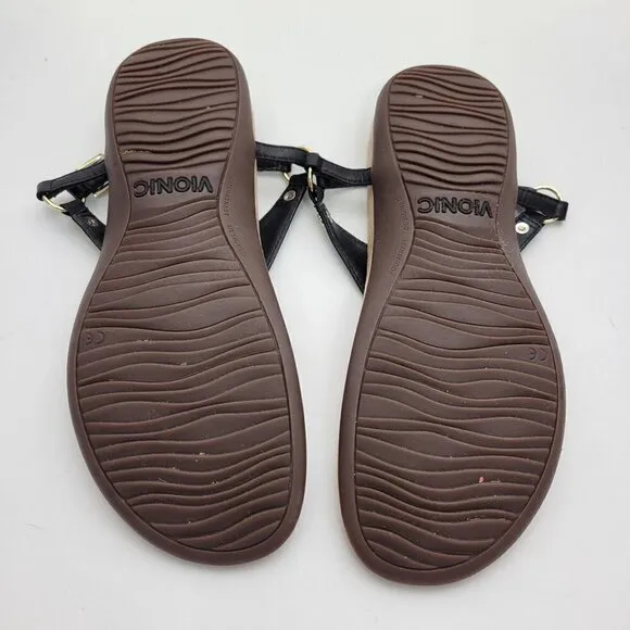 Women's Vionic Kirra Black Leather Upper Thong Buckle Sandals Size 9