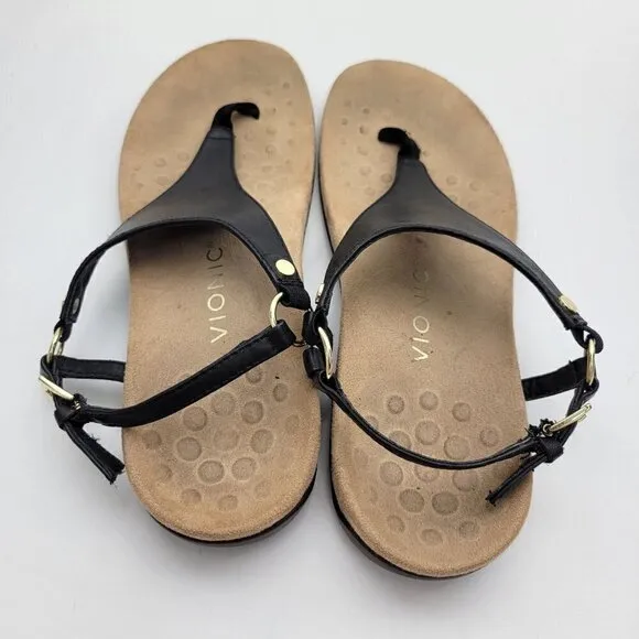 Women's Vionic Kirra Black Leather Upper Thong Buckle Sandals Size 9