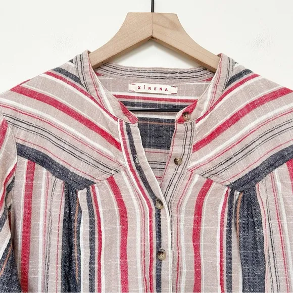 XiRENA Emersyn Striped Long Sleeve Tie Dress Multi Color Neutral Boho Size L