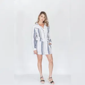 XiRENA Emersyn Striped Long Sleeve Tie Dress Multi Color Neutral Boho Size L
