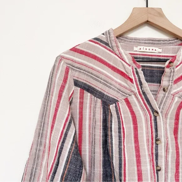 XiRENA Emersyn Striped Long Sleeve Tie Dress Multi Color Neutral Boho Size L