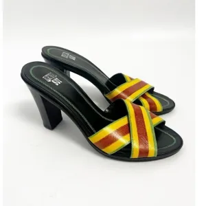 Y2K 2000s Anna Sui Stripped Bright Multicolored Italy Made Heel Sandals Sz 7 M
