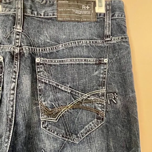 Y2K 90’s ROCAWEAR MENS BLUE JEANS FLARE BAGGY DENIM STREETWEAR PANTS SZ 40