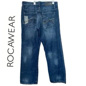 Y2K 90’s ROCAWEAR MENS BLUE JEANS FLARE BAGGY DENIM STREETWEAR PANTS SZ 40