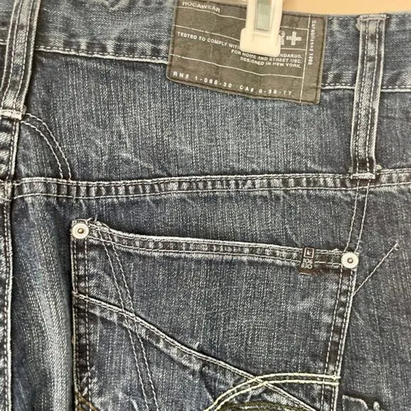 Y2K 90’s ROCAWEAR MENS BLUE JEANS FLARE BAGGY DENIM STREETWEAR PANTS SZ 40