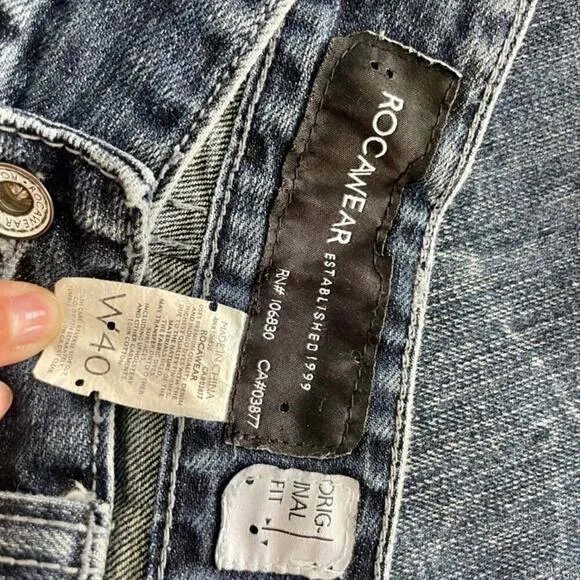 Y2K 90’s ROCAWEAR MENS BLUE JEANS FLARE BAGGY DENIM STREETWEAR PANTS SZ 40