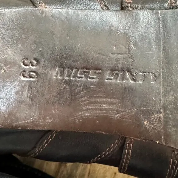 Y2K Vintage Miss Sixty Black Leather Silver Horse Bit Ankle Wrap Fold Over Boots