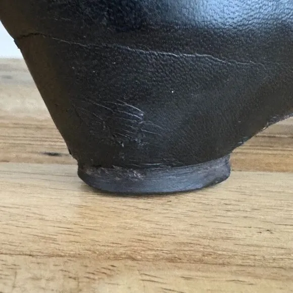 Y2K Vintage Miss Sixty Black Leather Silver Horse Bit Ankle Wrap Fold Over Boots