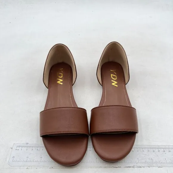YDN Women Western Peep Toe  Casual Flats Slip on Comfy Walking Shoes Brown