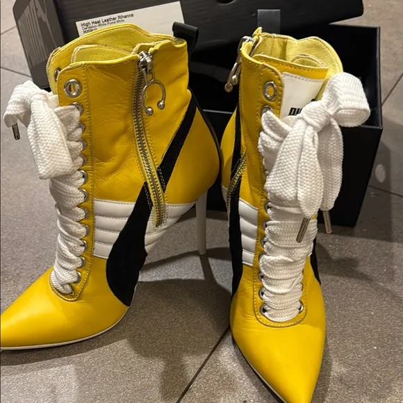 Yellow and White Women's High Heel Sneakers
