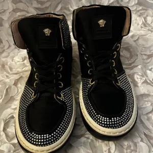 Young Versace Girl’s Black and White Studded High-Top Sneakers