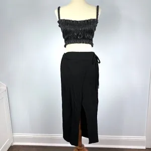 Zara Black Crinkle Wrap Midi Skirt Beach Swim Cover Up Small Gauze Textured