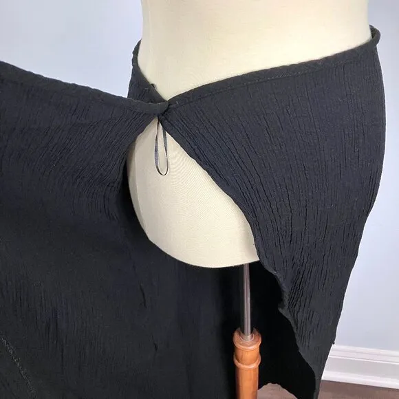 Zara Black Crinkle Wrap Midi Skirt Beach Swim Cover Up Small Gauze Textured