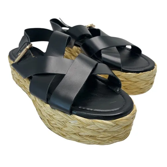 Zara Black cross strap Platform Sandals size 41