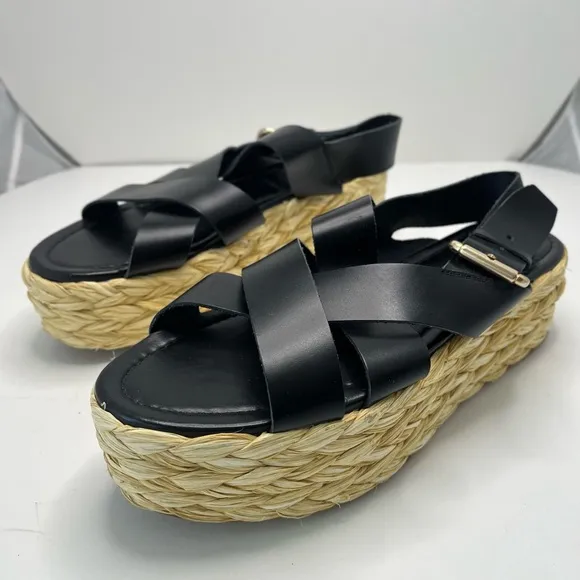 Zara Black cross strap Platform Sandals size 41