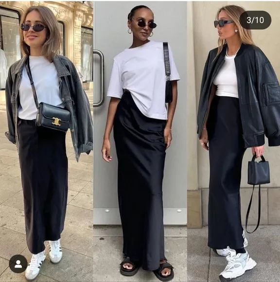 Zara black satin effect maxi skirt flowy size S
