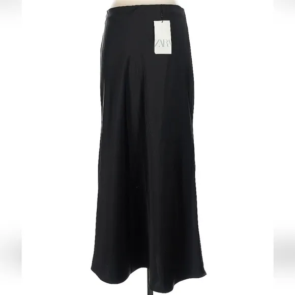 Zara black satin effect maxi skirt flowy size S