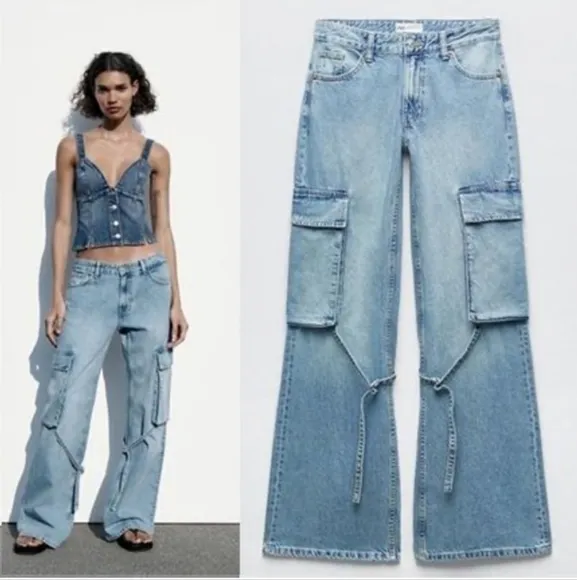 ZARA CARGO JEANS BLUE SIZE 10
