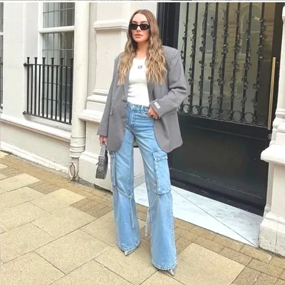 ZARA CARGO JEANS BLUE SIZE 10