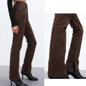 Zara chocolate brown straight leg split hem / slit hem vented denim jeans