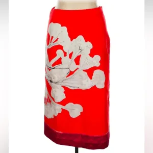ZARA Coral Red White Floral Linen Cotton Skirt