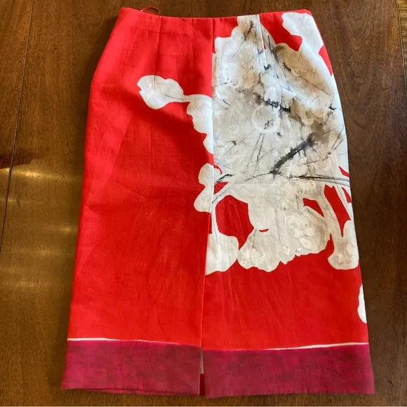ZARA Coral Red White Floral Linen Cotton Skirt