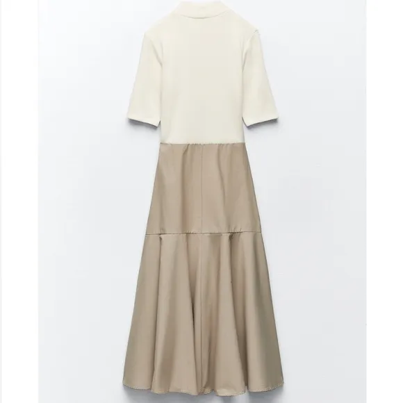 ZARA IVORY MOCK NECK KNIT KHAKI COTTON MIDI DRESS Size Small NWT