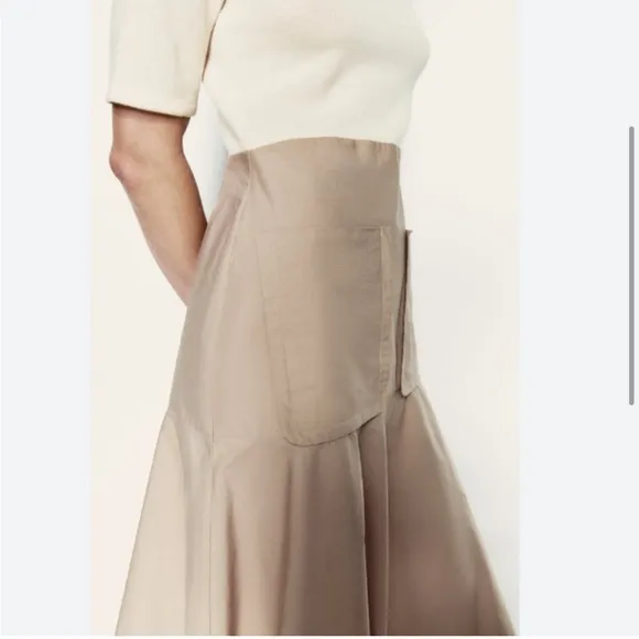 ZARA IVORY MOCK NECK KNIT KHAKI COTTON MIDI DRESS Size Small NWT