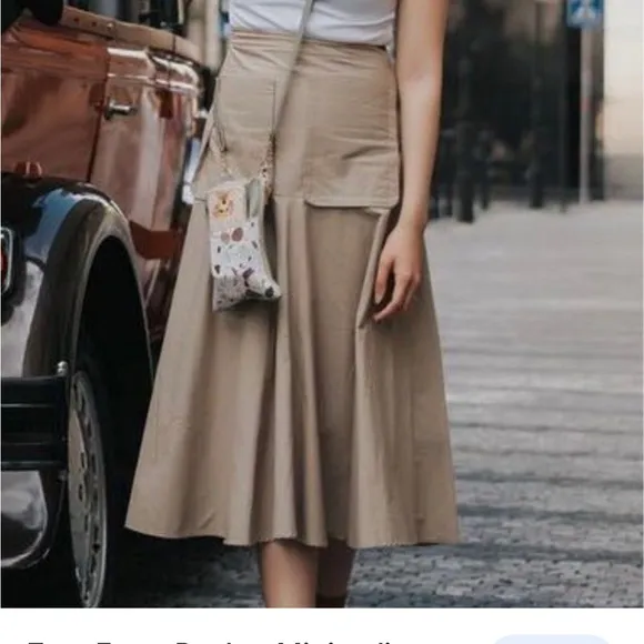 ZARA IVORY MOCK NECK KNIT KHAKI COTTON MIDI DRESS Size Small NWT