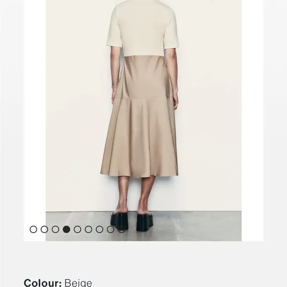 ZARA IVORY MOCK NECK KNIT KHAKI COTTON MIDI DRESS Size Small NWT