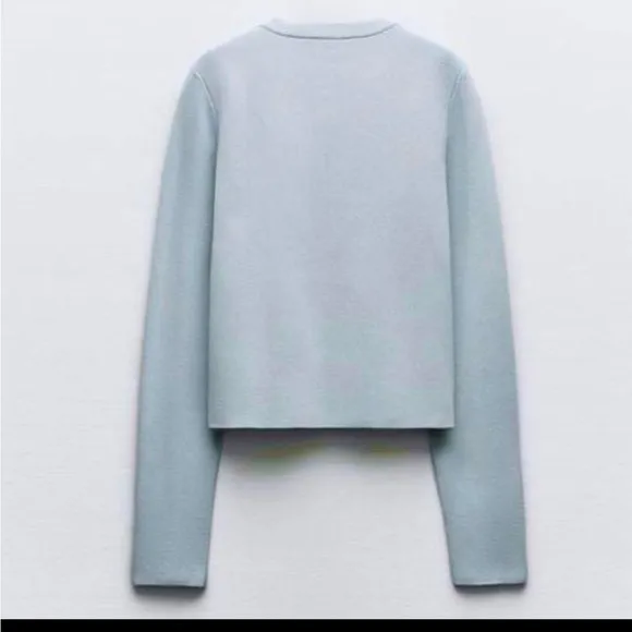 Zara light blue gold button front sweater knit cardigan