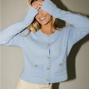 Zara light blue gold button front sweater knit cardigan