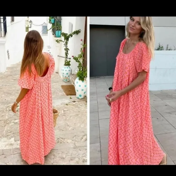 Zara * Maxi Print Dress Pink Flowy Boho