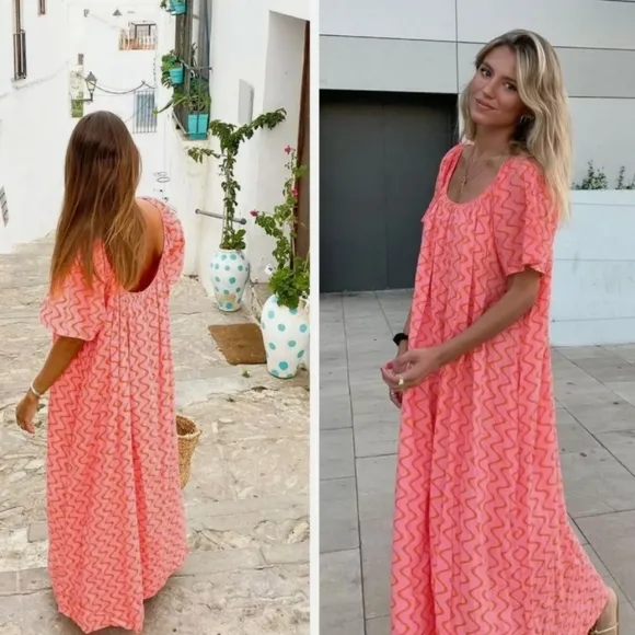 Zara * Maxi Print Dress Pink Flowy Boho