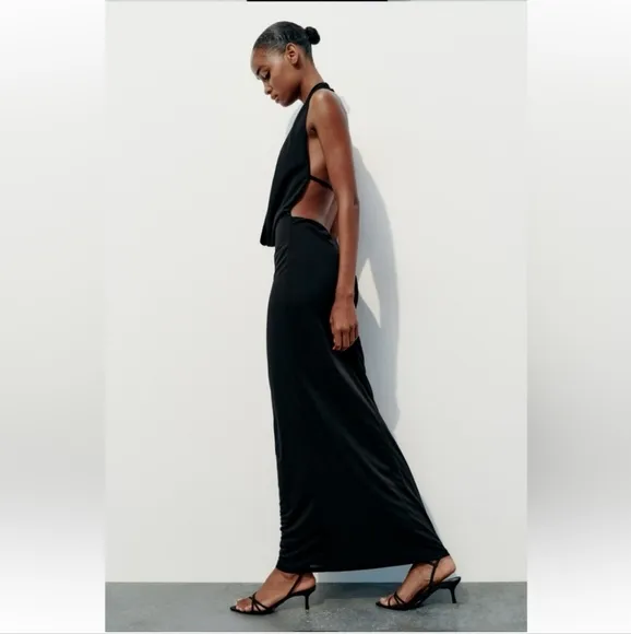 ZARA MIDI  HALTER DRESS Black Size XL