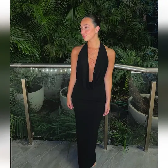 ZARA MIDI  HALTER DRESS Black Size XL