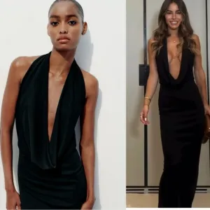 ZARA MIDI  HALTER DRESS Black Size XL